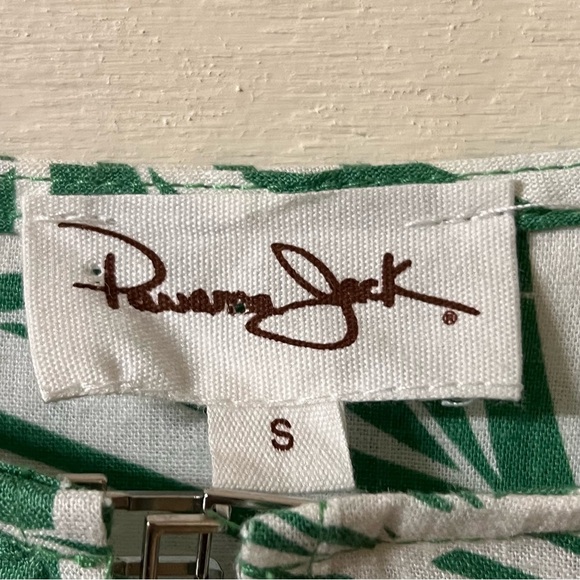 Panama Jack Green White Linen Blend Tropical Palm Print Short Sleeve Top Small - Picture 2 of 7